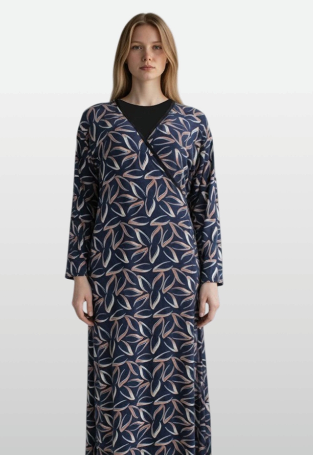 Estiva Namaz Elbisesi Mavi Renk Çiçek Desenli