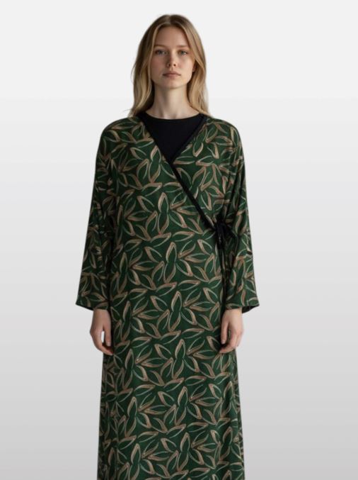 Estiva Namaz Elbisesi Yeşil Renk Çiçek Desenli